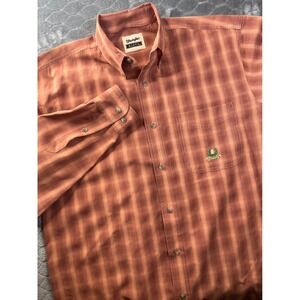 Wrangler Riata Button Down Shirt Mens XL Orange Plaid Long Sleeve Horse Crest